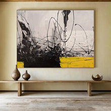 Load image into Gallery viewer, Monochrome &amp; Yellow Dynamism Black, White &amp; Bold Accents on Canvas DLZ008
