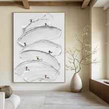 Load image into Gallery viewer, White Textured Abstract with Skiers, Ideal for Winter - Lover’s Bedroom &amp; Adventure - Themed Hallway LargeART1360
