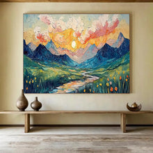 Load image into Gallery viewer, Mountain Sunset “Textured Valley” Painting on Canvas, Impasto Landscape Art DKH856
