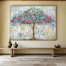 Load image into Gallery viewer, Hand - painted Colorful Tree Oil Painting for a Cozy Bedroom Ambiance LargeART1598
