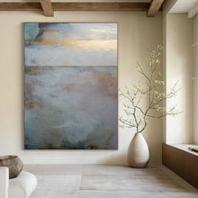 Load image into Gallery viewer, “Gilded Horizon” - Soft blues, whites, gold hints, serene landscape DTP173
