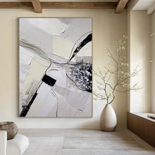 Load image into Gallery viewer, “Monochrome Textured Abstraction with Lines” - Grey, Black Abstract Art on Canvas DKH1172
