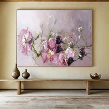 Load image into Gallery viewer, Hand - painted Generous - sized Pink Flowers with Baby’s Breath Acrylic Art for Romantic Bedroom Decor LargeART1762
