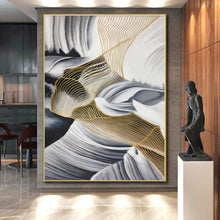 Load image into Gallery viewer, Enormous Black - White - Gold Wavy Abstract Acrylic for Luxury Penthouse &amp; High - End Boutique LargeART0351
