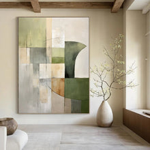 Load image into Gallery viewer, Green &amp; Gray Geometric Abstract Painting, Perfect for Minimalist Home Office &amp; Modern Lounge LargeART1458
