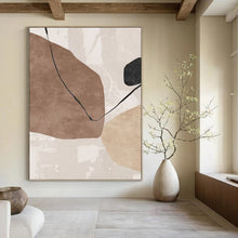 Load image into Gallery viewer, “Neutral Shapes &amp; Black Lines” - Minimalist Abstract Art on Canvas DKH1519
