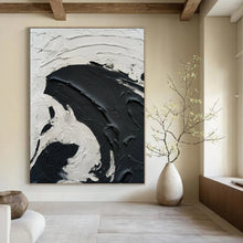 Load image into Gallery viewer, “Bold Contrast Swirl” – Thick black and white impasto, large swirling motion, deep texture DTP389
