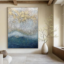 Load image into Gallery viewer, “Textured Gold &amp; Gray” Abstract Mixed - Media Painting on Canvas, Luxe Wall Art DKH958
