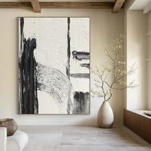 Load image into Gallery viewer, “Textured Intersection” – Thick black, gray, and white strokes, intersecting forms on textured white DTP386
