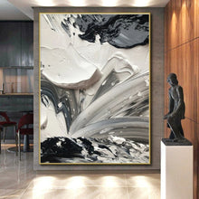 Load image into Gallery viewer, Black - White Swirled Textures Art – Ideal for Dramatic Dining Room &amp; Avant - Garde Fashion Boutique LargeART0713
