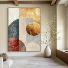 Load image into Gallery viewer, Geometric Gold &amp; Earth - Tone Abstract 2 Canvas Painting, Great for Minimalist Dining Room &amp; Art - Centric Hotel Lobby LargeART1247
