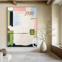 Load image into Gallery viewer, “Playful Modern Mosaic” - Pink, Green, Blue, Beige Abstract Art on Canvas DKH1109
