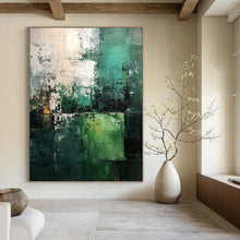 Load image into Gallery viewer, “Green and Black Abstract Composition” - Expressionistic Abstract Acrylic, Great for Industrial - Style Loft and Art Studio DTP005

