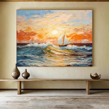Load image into Gallery viewer, Colorful Sailboat Seascape Abstract Painting on Canvas - “Sailing into Sunset” DKH625
