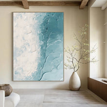 Load image into Gallery viewer, “Textured White and Blue Coastal Waves” - White, Blue Abstract Art on Canvas DKH1250
