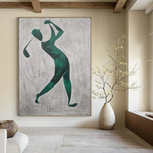 Load image into Gallery viewer, Abstract Painting Green Golfer Silhouette Art for Game Room &amp; Sports Bar Decor LargeART2162
