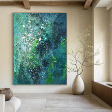 Load image into Gallery viewer, “Teal - Green Splatter Abstract” Abstract Painting on Canvas, Nature - Inspired Bathroom Decor DKH1029
