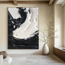 Load image into Gallery viewer, “Swirling Duality” – Bold black and white impasto, circular motion, thick texture DTP385
