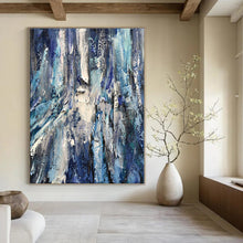 Load image into Gallery viewer, Blue &amp; White Textured Abstract Painting, Ideal for Coastal Home Office &amp; Relaxing Bathroom LargeART1350
