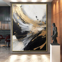 Load image into Gallery viewer, Black - White - Gold Swirl Art for Modern Penthouse &amp; Art Gallery LargeART0847
