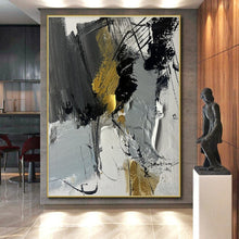 Load image into Gallery viewer, Large Gray - Black - Gold Fusion Art - Perfect for Modern Living Room &amp; Luxury Hotel Lobby LargeART0792
