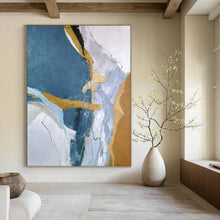 Load image into Gallery viewer, Blue &amp; Gold Abstract Art, Perfect for Chic Bedroom &amp; Stylish Office LargeART2332
