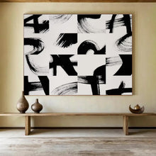 Load image into Gallery viewer, Black And White Abstract Brushstroke Painting On Canvas DKH447

