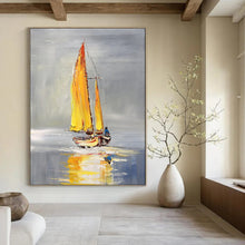 Load image into Gallery viewer, Yellow &amp; Gray Sailboat Abstract Art, Perfect for Bright Kitchen &amp; Sunny Porch LargeART2096
