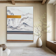 Load image into Gallery viewer, “Ethereal Peaks” – Gray &amp; White Mountain - themed Abstract Acrylic with Gold Accent DTP045
