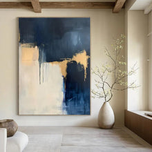 Load image into Gallery viewer, Navy &amp; Gold Abstract Canvas Painting 2, Suited for Art - Filled Hallway &amp; Modern Boutique LargeART1310
