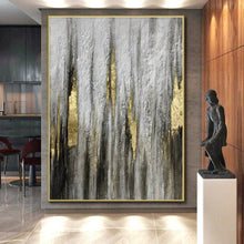 Load image into Gallery viewer, Enormous Gray and Gold Textured Abstract Acrylic for Industrial - Style Home Office &amp; Glamorous Entryway LargeART0321
