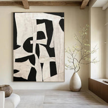 Load image into Gallery viewer, “Patchwork Monochrome Art” - Black, White Abstract Collage on Canvas DKH1137
