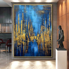 Load image into Gallery viewer, Oversized Blue - Gold Forest Reflection Art for Nature Lodge &amp; Wellness Center LargeART0449
