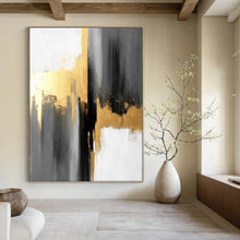 Load image into Gallery viewer, “Monochrome Gold Clash” – Gray, Black, White &amp; Gold Abstract Acrylic with Bold Textures DTP076
