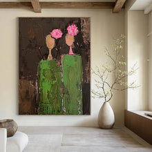 Load image into Gallery viewer, “Flower - Head Figures” – Green, Brown &amp; Pink Abstract Acrylic with Whimsical Forms DTP080
