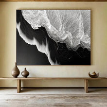 Load image into Gallery viewer, Black and White Ocean Wave Aerial Abstract acrylic painting DLZ075
