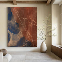 Load image into Gallery viewer, “Curved Lines on Blue and Brown” – Delicate Abstract with Curved White Lines DTP120
