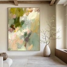 Load image into Gallery viewer, “Ethereal Green Floral Mist” - Mint, Pink, Purple Abstract Art on Canvas DKH1352
