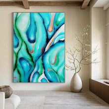 Load image into Gallery viewer, Turquoise and Green Fluid Abstract Canvas Painting, Ideal for Tropical - Themed Bathroom &amp; Nature - Loving Studio LargeART1222
