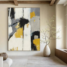 Load image into Gallery viewer, “Yellow, Grey &amp; Black Abstract” - Modern Abstract Art on Canvas DKH1525
