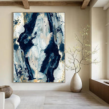 Load image into Gallery viewer, Dynamic Black &amp; White Forms – Abstract Acrylic with Gold Accents DTP244

