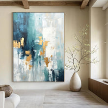 Load image into Gallery viewer, Teal and Gold Abstract Drip Acrylic Art, Great for Spa &amp; Creative Studio LargeART1039
