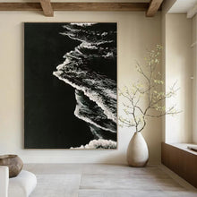 Load image into Gallery viewer, “Black - and - White Wave Silhouette” – Monochrome black and white, with wave silhouettes creating a strong contrast. DTP349
