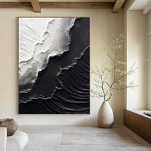 Load image into Gallery viewer, “Black &amp; White Textured Layers” - Minimalist Impasto Art on Canvas DKH1475
