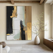 Load image into Gallery viewer, “Black, Gold &amp; Neutral Abstract” - Luxe Abstract Art on Canvas DKH1524
