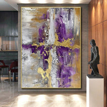 Load image into Gallery viewer, Purple - Gold - Gray Fusion Art for Luxury Bedroom &amp; Hotel Lobby LargeART0844

