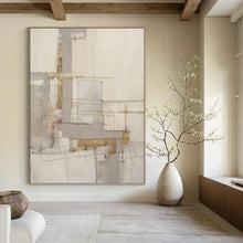 Load image into Gallery viewer, “Linear Neutral Abstract” - Grey, White, Brown Abstract Art on Canvas DKH1322

