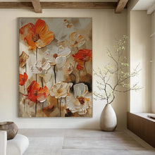Load image into Gallery viewer, “Bold Floral Impasto” - Orange, White, and Brown Flower Art on Canvas DKH1399
