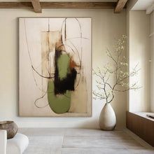 Load image into Gallery viewer, Green &amp; Black Line Abstract Canvas Painting, Ideal for Modern Studio &amp; Art - Lover’s Bedroom LargeART1294
