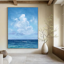 Load image into Gallery viewer, Blue Sea &amp; Sky Abstract Painting, Perfect for Coastal Living Room &amp; Beach House Bedroom LargeART1890
